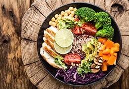 Healthy, nutritious meal viewed from above