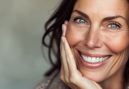 Close-up portrait of smiling middle-aged woman