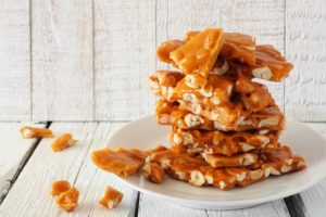 Stack of peanut brittle, a popular holiday food