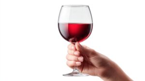Hand holding a glass of red wine 